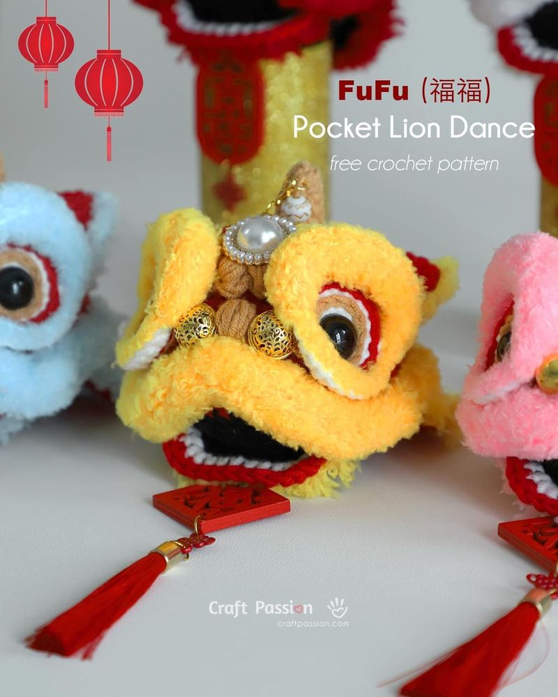 Pocket Lion Dance Keychain free crochet pattern by Joanne Loh