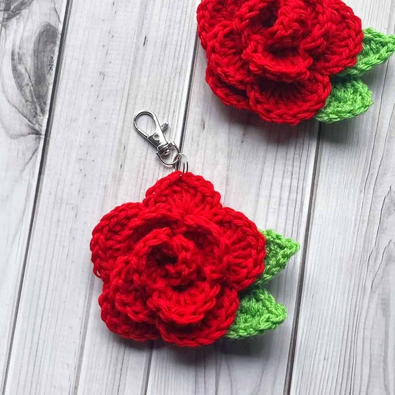 Crochet Rose Keychain free crochet pattern by Kimberly Arenas