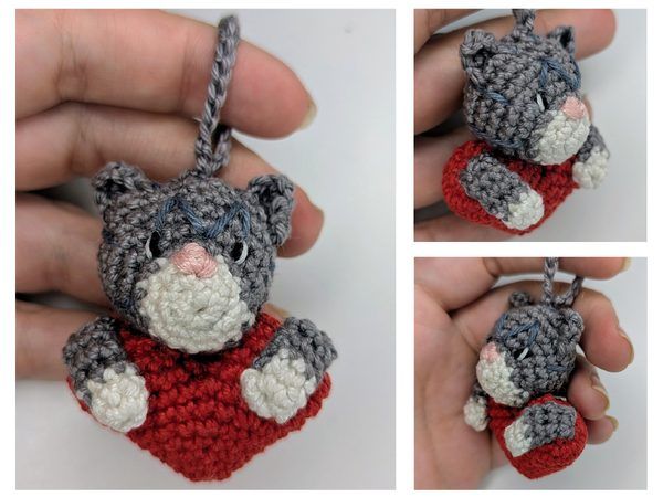 Cat Keychain with Heart free crochet pattern by SaniWools (on the CrazyPatterns blog)