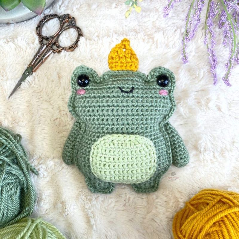 Frog Amigurumi with a Crown free crochet pattern by Jillian Hewitt