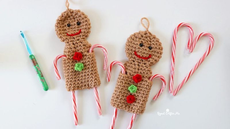 Candy Cane Gingerbread Man Ornament free crochet pattern by Repeat Crafter Me