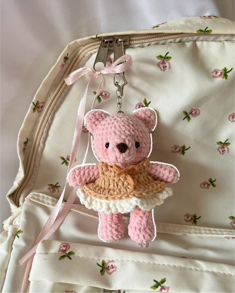 Coquette Bear Keychain free crochet pattern by Ash
