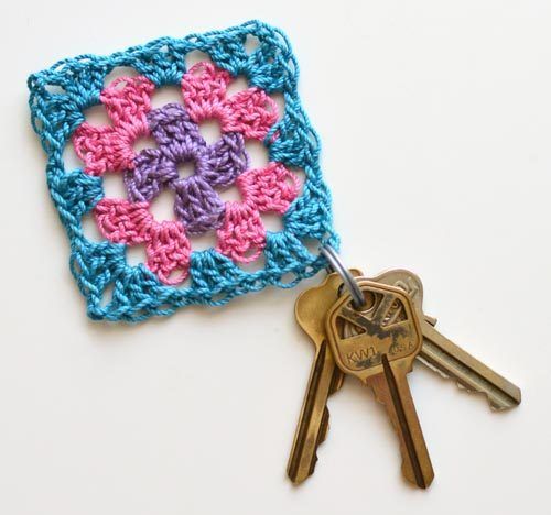 Granny Square Key Chain free crochet pattern by Rachel Choi