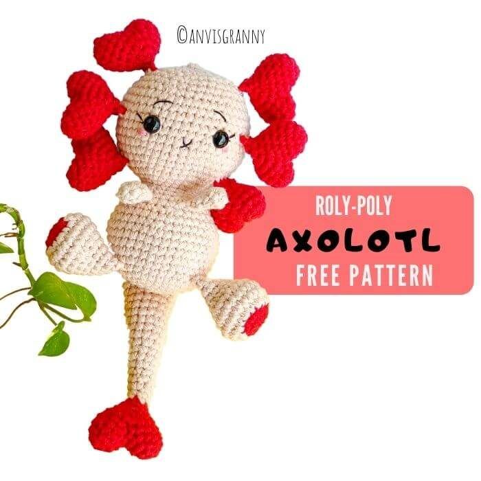 Tiamo the Valentine Axolotl free crochet pattern by Joy